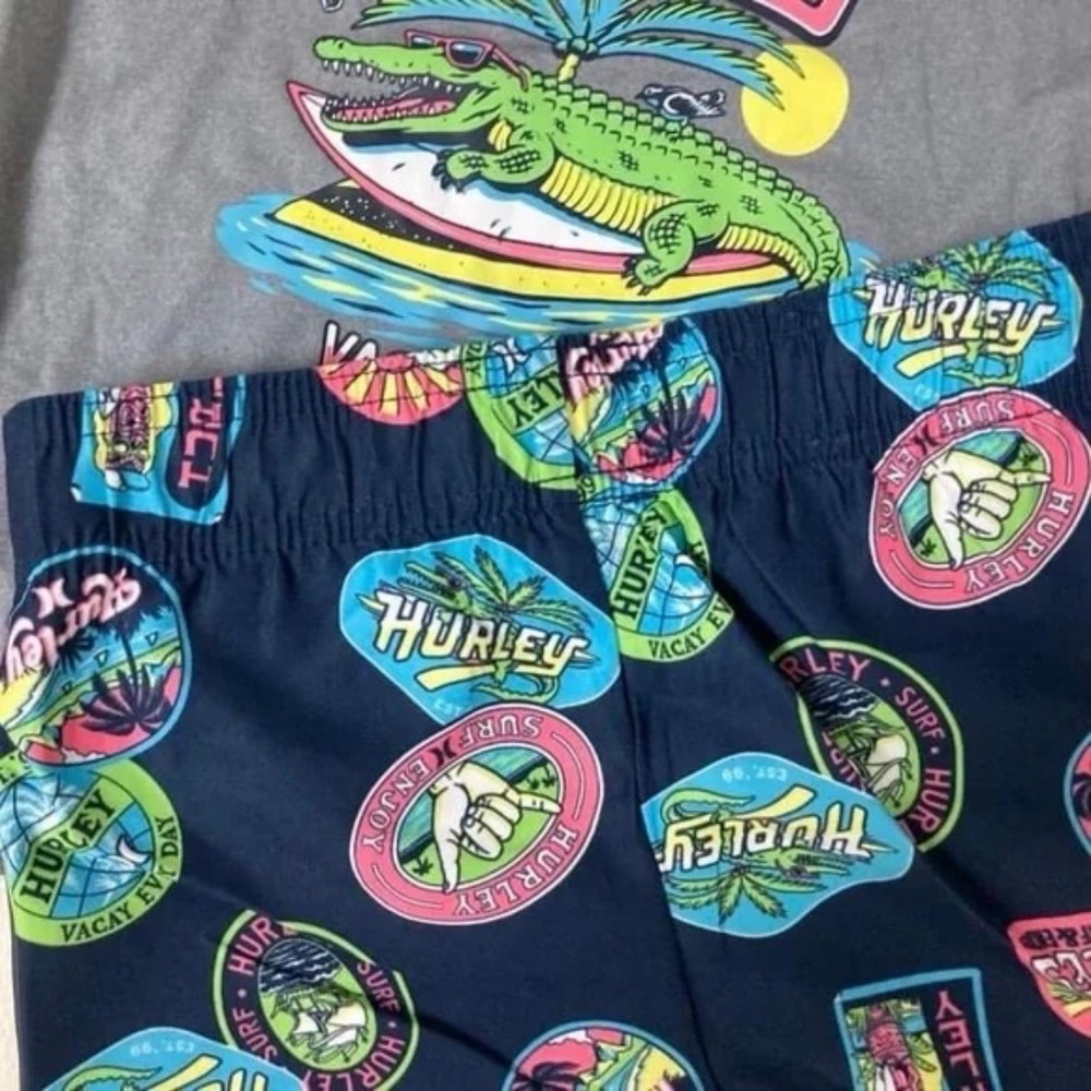 Hurley 2 pieces long sleeve beach palm active shorts set 8007 - Picture 3 of 6